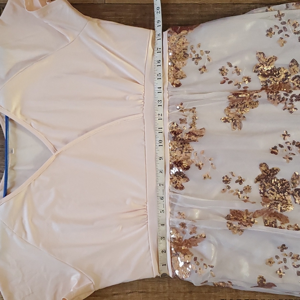 Cream & rose gold sequined, full length dress, size 2X, Shein - Picture 8 of 11